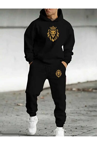 Marco Fresco Men's Crowned Lion Printed Hooded Tracksuit Set