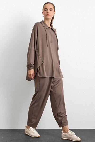 Olcay Πλεκτό σετ φούτερ με φερμουάρ και λεπτομέρεια κούπας VİZON 9385-TK