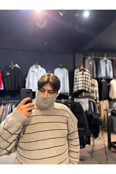 Q45collection High-Necked Plus Size Striped Men's Sweater