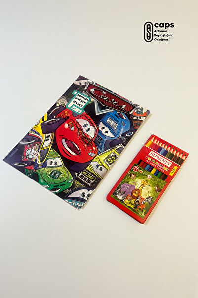 caps office Cars (Arabalar) Boyama Defteri – Çıkartmalı, Maskeli ve 12’li Kuru Boya Setli Özel Kitap