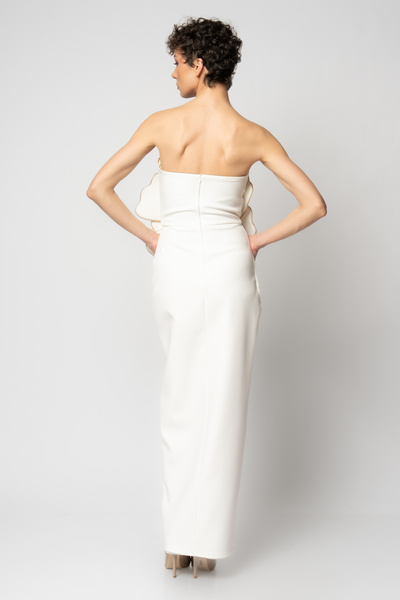 RENGIN Göğüs ortası büyük çiçekli fermuar detaylı krep abiye elbise