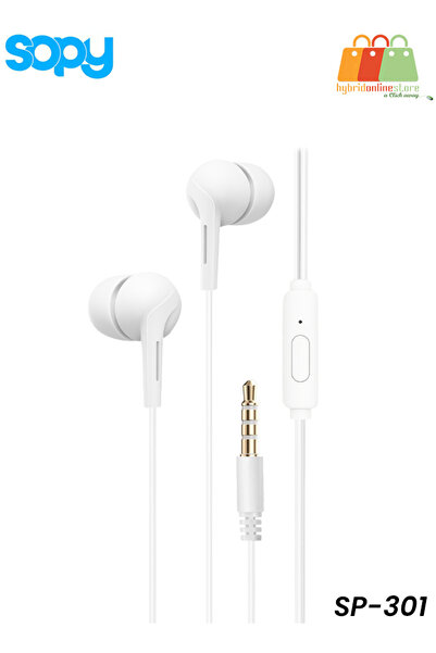 sopy سماعات أذن SP-301 Super Bass: محرك 10 مم، ميكروفون عالي الدقة، تصميم ستيريو عالي الدقة شبه داخل الأذن