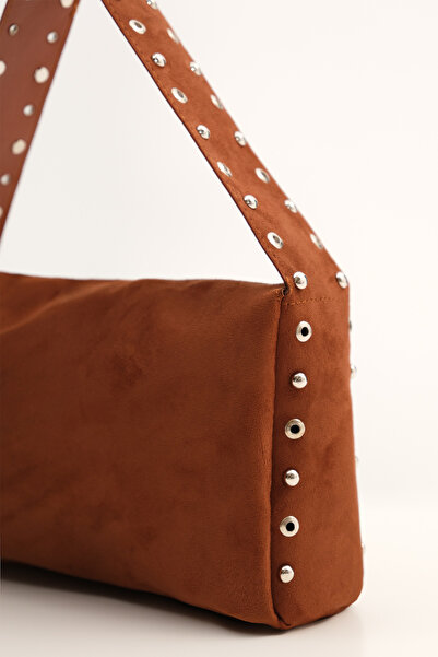 Addax Studded Suede Hand and Shoulder Bag Ç1055