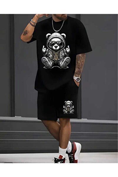 ORVIO Group Men's Cool Bear Printed T-Shirt and Shorts Set