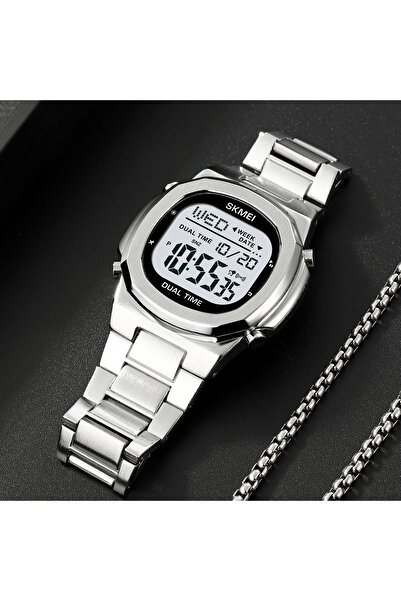 Skmei Ceas bărbătesc digital, cuarț casual, sport, modă, argintiu