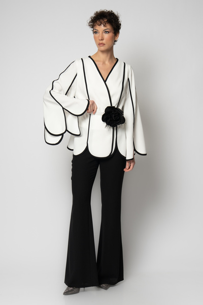 RENGIN Dilim ceketli belinden çiçekli krep ikili abiye takım