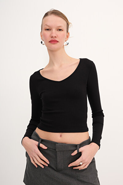 Addax V-Neck Long Sleeve Basic Blouse B12343