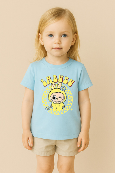 SVART WEAR تي شيرت مطبوع بنمط لابوبو للأطفال والكبار بتصميم مزدوج