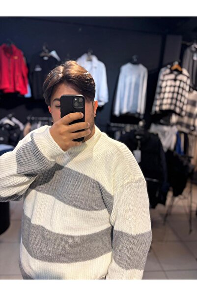 Q45collection Plus Size Striped Men's Knitwear Sweater