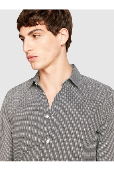 Sisley Men's 100% Cotton Square Printed Poplin Shirt 323A5Pfrsq02D-Sis65Q