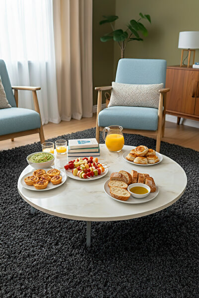 Zevahir Mobilya Dekorasyon Royal Mermer Desenli Metal Katlanır Ayaklı Kamp Ba...