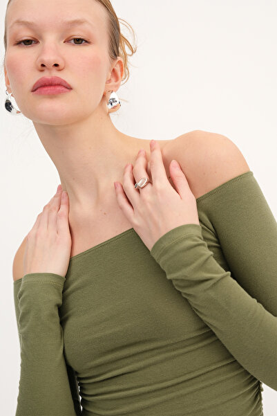 Addax Kayık Yaka Büzgülü Bluz B1849