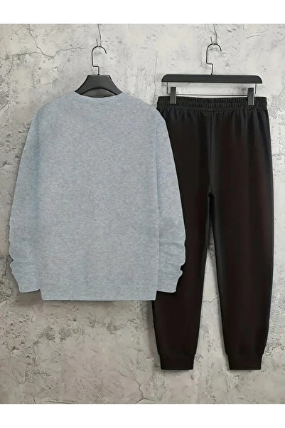 AEMİ Unisex Brooklyn Printed Crew Neck Sweatshirt and Jogger Sweatpants - Top and Bottom Set