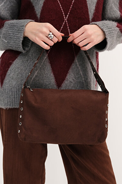 Addax Geantă de mână și de umăr din piele intoarsa cu nasturi Ç1055