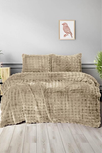 Çeyiz Diyarı Merinos Diamond Bubble Fur Double Comforter Set Beige