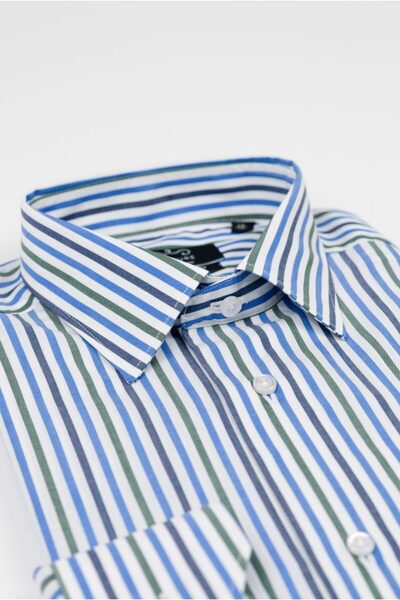 Couture For Gentlemen Camasa barbati bumbac in dungi bleu-verde slim fit Cms0...