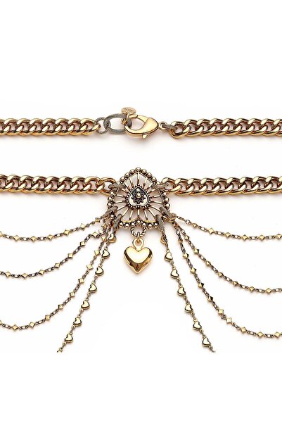 Mon Reve Heart of Chains Heart Charm Gold Plated Chain Belt