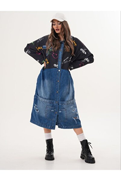 Kokoş Kadını DENİM DETAYLI ELBİSE