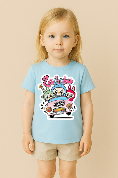 SVART WEAR تي شيرت مطبوع بنمط لابوبو للأطفال والكبار بتصميم مزدوج