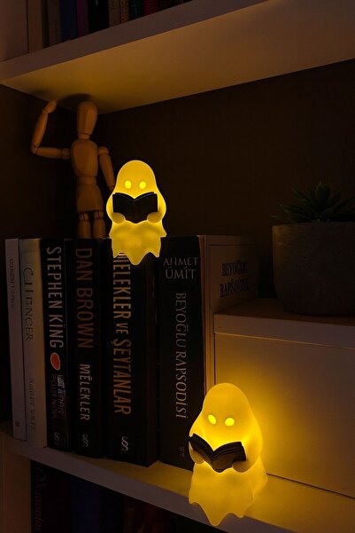 NOVATECH İNOVASYON KİTAP OKUYAN HAYALET Figürü 2’li Pilli Mum İle Kullanım Masaüstü Dekoru Halloween Dekoratif Figür