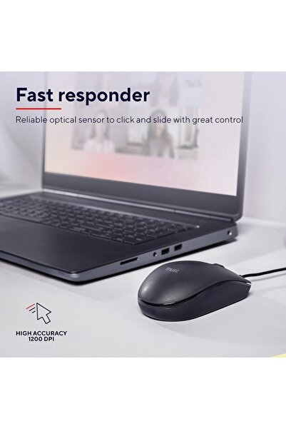 Trust ماوس ضوئي سلكي من Basi USB، بدقة 1200 نقطة في البوصة، و3 أزرار قابلة للبرمجة، وخاصية التوصيل والتشغيل، ومنفذ USB 2.0