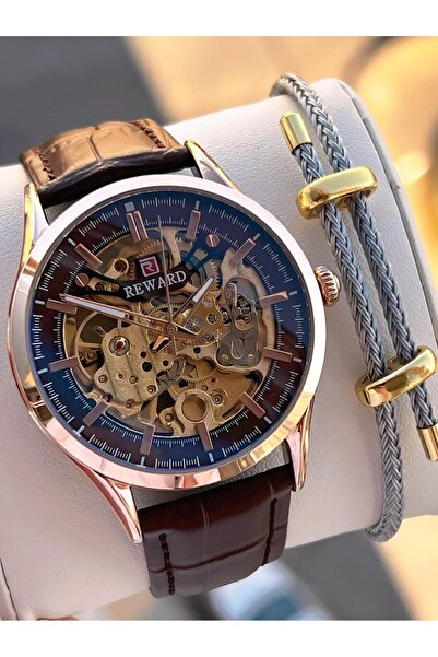 Reward İtalyan Bileklik Hediyeli Deri Kordon Otomatik Mekanizma 5 Atm Erkek K...