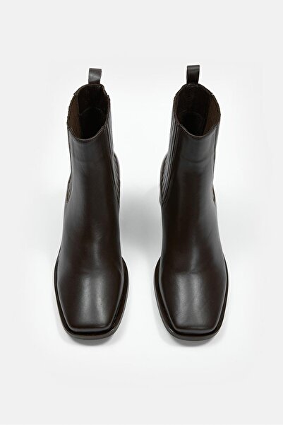 NILUFARR Yoshie Brown Genuine Leather Women's Heeled Boots