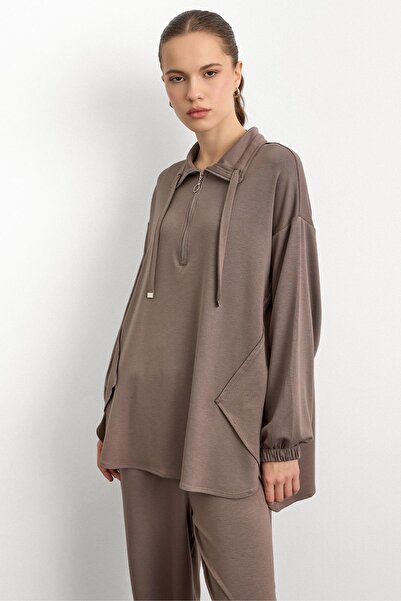 Olcay Knitted Sweat Suit with Zipper and Cup Detail Vi̇zon 9385-Tk