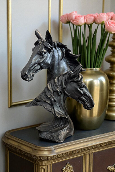 ay hediyelik İkiz Atlar Büst Biblo - Dekoratif Polyester 17x23 cm