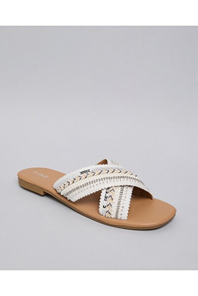 R&B Ivory Women's Embroidered Flat Sandals