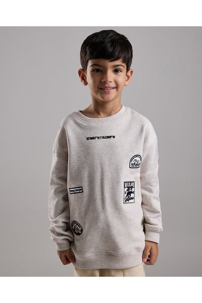 R&B Embroidered Sweatshirt with Crew Neck and Long Sleeves