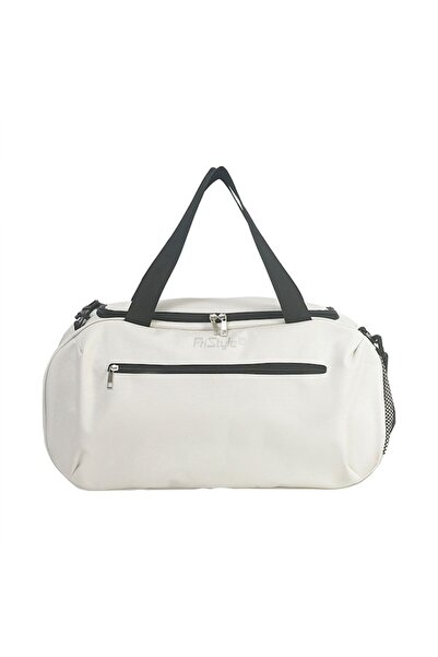 PriStyle Gym/Fitness Bag with External Pockets and Shoulder Strap, 50x18x26 cm, Intense White