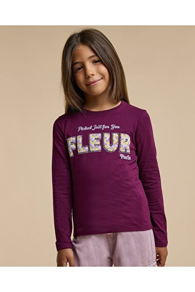 R&B تي شيرت بطبعة خطية مع رقبة دائرية وأكمام طويلة