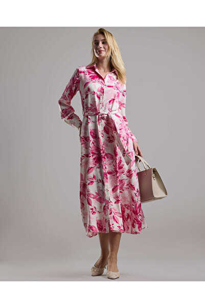 R&B Printed Shirt Dress with Long Sleeves