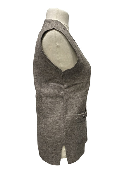 Giyinen Mağazaları Beige Emel Front Buttoned Double Pocket Winter Knitted Vest