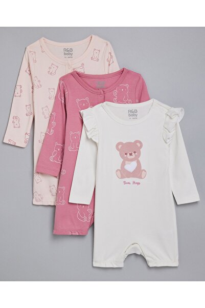 R&B 3 Pack Printed Bodysuits with Long Sleeves