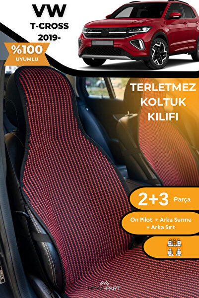 TREND Anti-Sweat Car Seat Protector Cover 100% Cotton 5-Piece Full Set Red Black Vw T-Cross