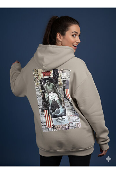 By Caspita Fashion Lenithra Muhammed Ali Back Printed Unisex Oversize Beige Hoodie