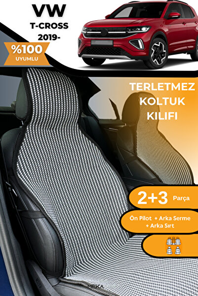 TREND غطاء حماية لمقعد السيارة مضاد للتعرق، 100% قطن، مجموعة كاملة من 5 قطع، أبيض مدخن لسيارة فولكس فاجن تي-كروس