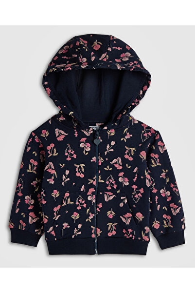 R&B Navy Blue Girl's Printed Hooded Clothing Set