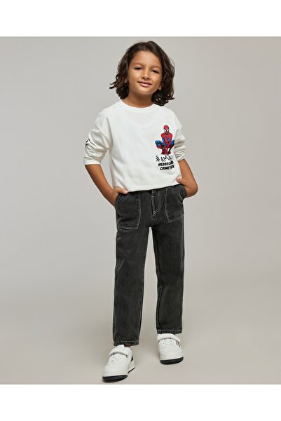 R&B بنطال جينز مستقيم باهت مع إغلاق جانبي