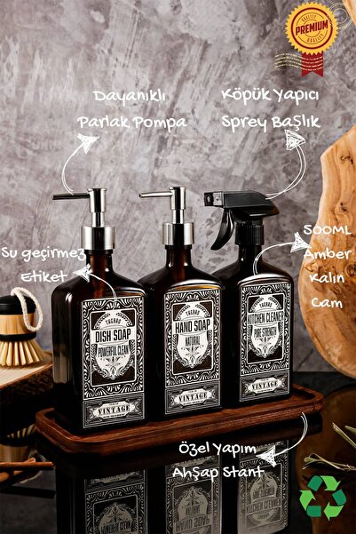 TheBRo 500ML Ahşap Stantlı New Premium El Sabunu,Bulaşık Deterjanı, Mutfak Te...