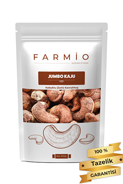 FARMİO Kabuklu (Zarlı) Jumbo Kaju - 500gr – Yağsız Kavrulmuş - Fırınlanmış