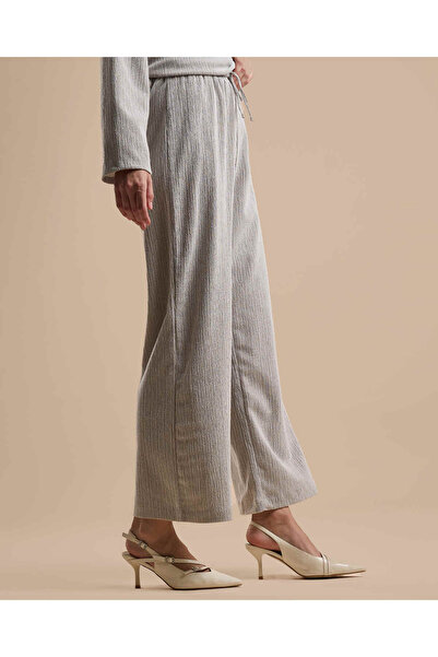 R&B Textured Wide Leg Pants with Drawstring Waist