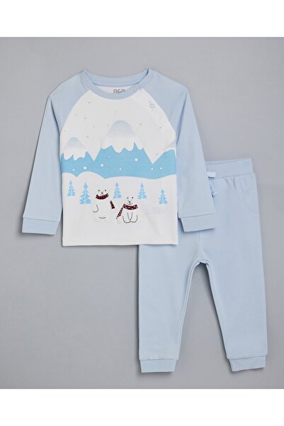 R&B مجموعة ملابس مطبوع للأولاد باللون الأزرق