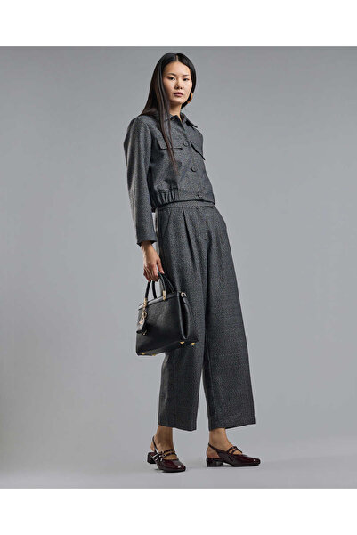 R&B Plaid Wide Leg Trousers with Button Closure