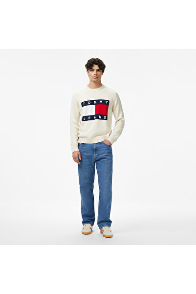 Tommy Hilfiger Tommy Jeans Regular Melange Flag Erkek Bej Kazak