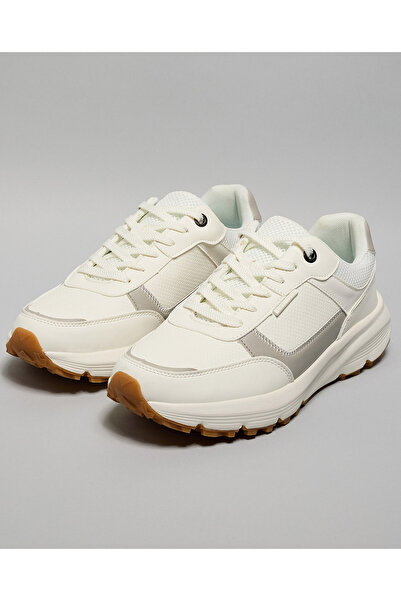 R&B White Men's Color Block Lace Up Sneakers