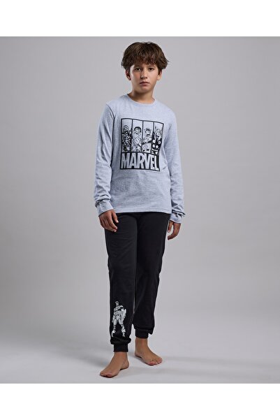 R&B Grey Melange Boy Marvel Print Pyjama Set
