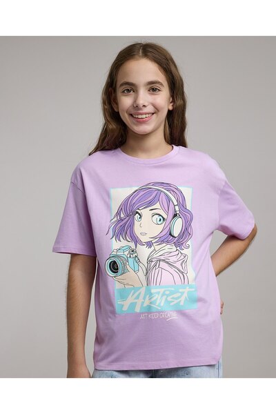 R&B Printed T-Shirt with Crew Neck and Short Sleeves